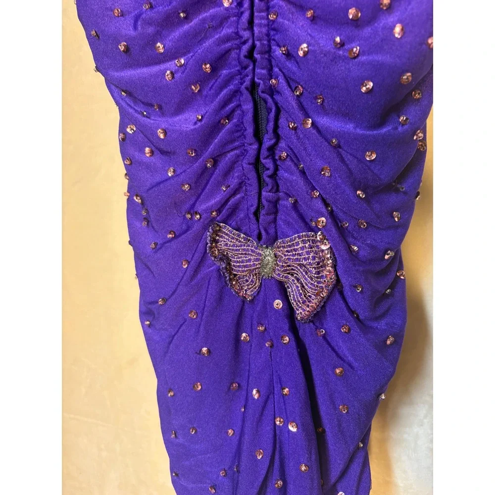 VTG Girls Baton Twirling Leotard Size 12 Rhinestones Purple 70s Handmade